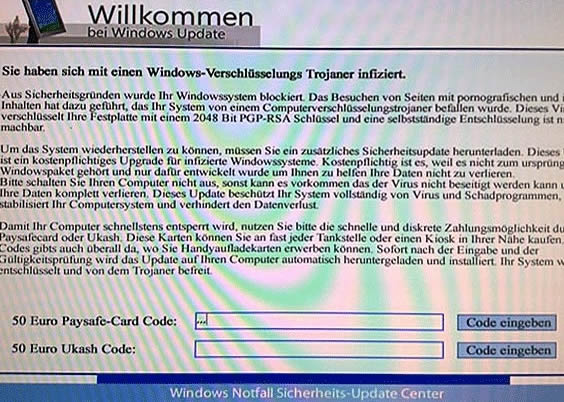 Windows Update Center - Warnhinweis bedeutet Trojaner-Befall