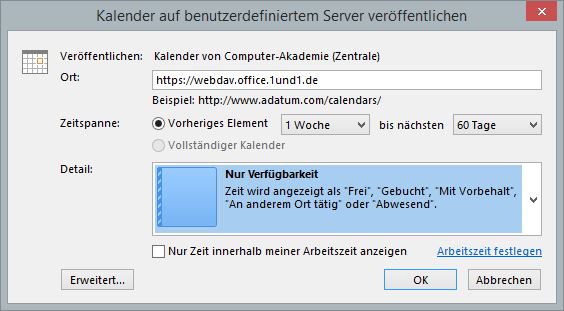 Outlook-Kalender-Freigabe. Einstellungen im Outlook-Dialog
