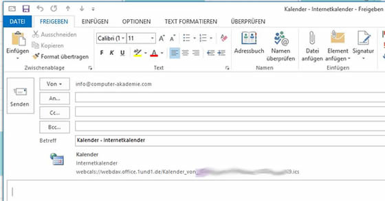 Outlook Kalender Freigabe - Versand an den Externen