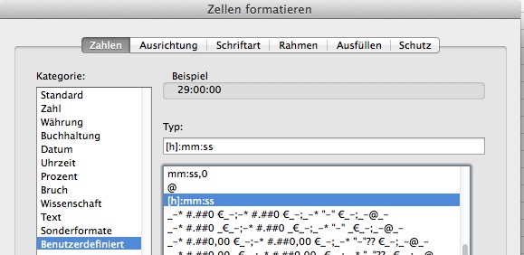 benutzerdefiniertes Zahlenformat in Excel 2011